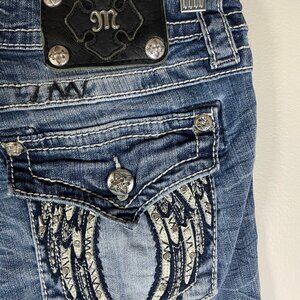 Miss Me Women's 29 Embellished Rhinestone Low Rise Cowgirl Cut Off Jean Shorts